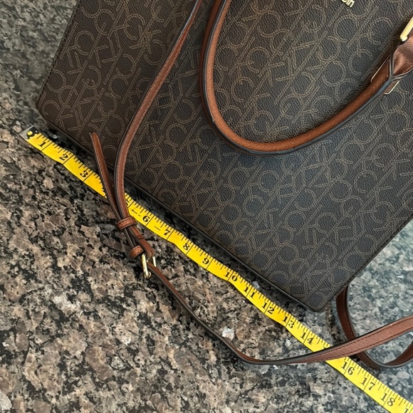 Calvin Klein Brown monogram logo Structured Tote with Gold Accents - Picture 5 of 16